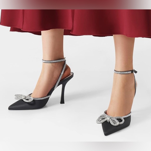 DREAM PAIRS black & rhinestone bow pointed toe ankle strap high heels - Picture 10 of 10